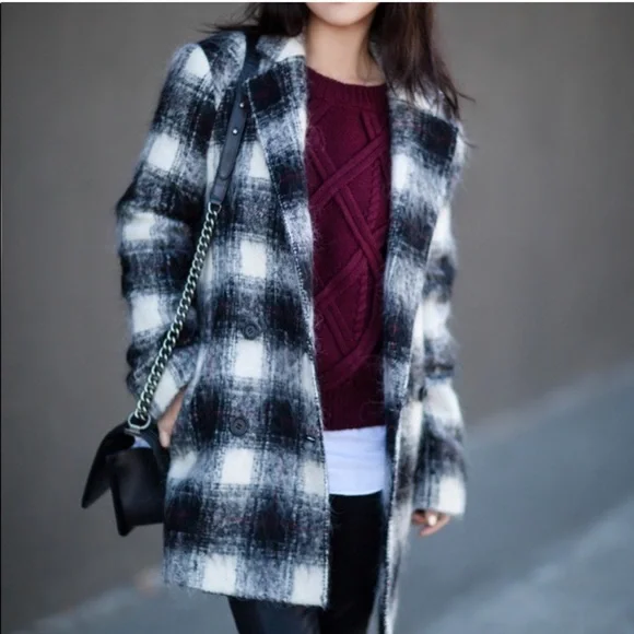Theory Plaid Cafe Lithe Double Breasted CoatMEDIUM